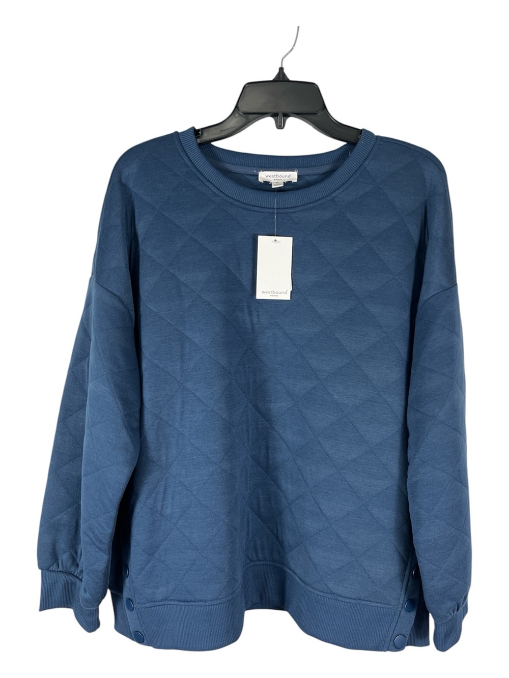 NWT Westbound 1X Diamond Quilted Knit Sweatshirt Side Snaps Blue $79